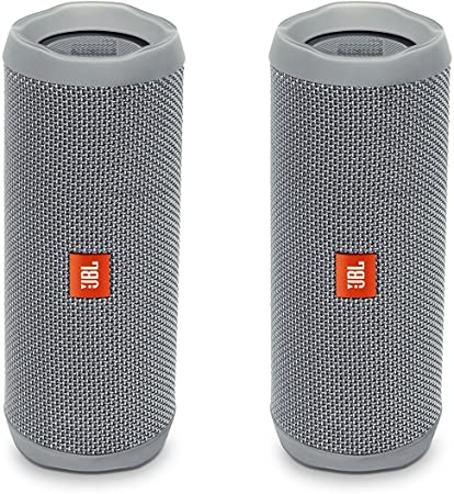 JBL Flip 4 Waterproof Portable Wireless Bluetooth Speaker Bundle - (Pair) Gray