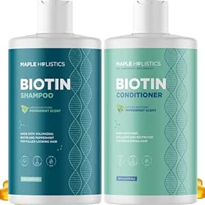 Volumizing Biotin Shampoo and Conditioner Set - Sulfate Free Shampoo and Conditioner for Dry Damaged Hair Care - Thinning Hair Shampoo and Conditioner with Nourishing Biotin and Argan Oil (Mint)