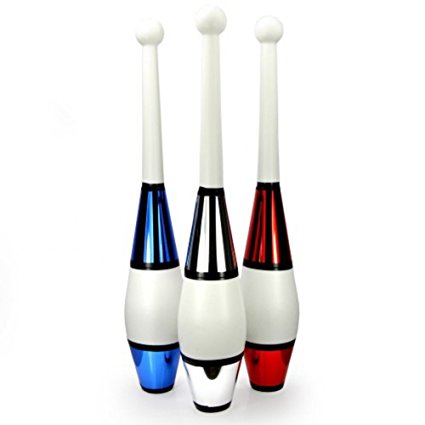 Juggling Clubs Set of 3 - One-piece Euro Style with Decorative Metallic Finish