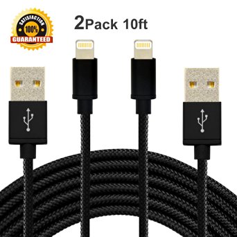 iPhone Lightning Cable 2Pack 10ft Nylon Braided USB Charging Data Cord Charger Cable with Aluminum Heads for Apple iPhone 6s, 6s Plus, 6 Plus,6,5s,5c,5,SE,iPad Mini/Air/Pro,iPod.