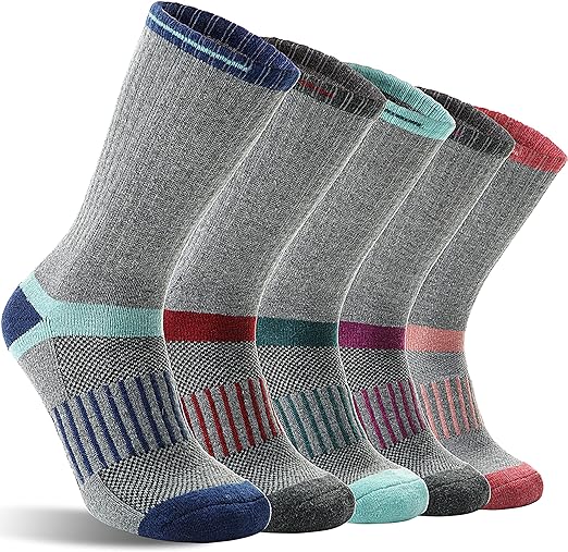 Merino Wool Hiking Socks Warm Thermal Winter Cozy Cushioned Boot Moisture Wicking Socks 5 Pairs for Women & Men