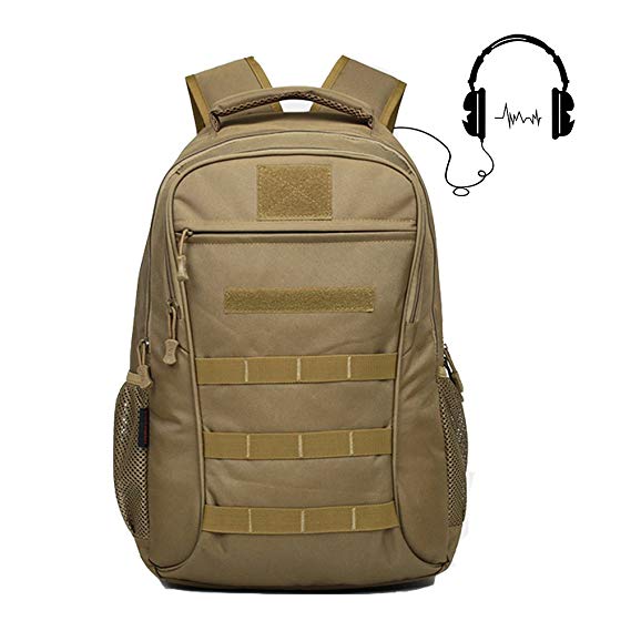 Qcute Backpack, Schoolbag, Business Laptop Computer Rucksack, Tactical Package, with USB Charging Port and Headset Port, Suitable for Outdoor Exercise, School, Cycling and Travel