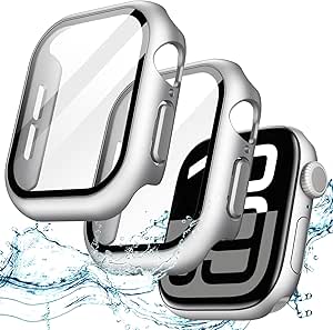 JETech Waterproof Case with Screen Protector for Apple Watch Series 10 42mm, Built-in Tempered Glass Film Hard PC Bumper Full Protective Cover, 2 Pack (Silver)