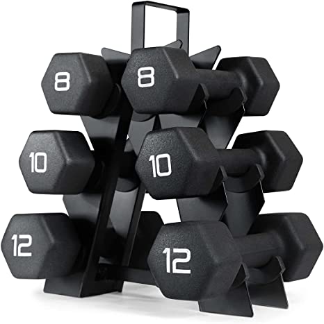 WF Athletic Supply Black Neoprene Dumbbell Set, Non-Slip & Hex Shape, Great for Muscle Toning, Strength Building & Weight Loss; Sizes, Dumbbells Only & w/Rack Options Available