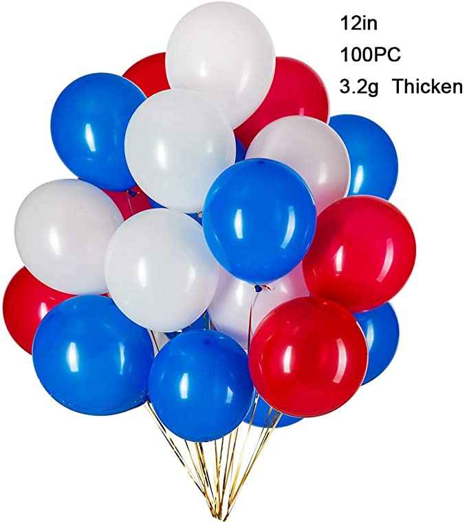 12Inch Red Blue White Patriotic Latex Balloons-100Pcs, Great for Patriotic Party Balloons,Birthday,Graduation,Patriotic Anniversary,Holidays,4th July Party Decorations