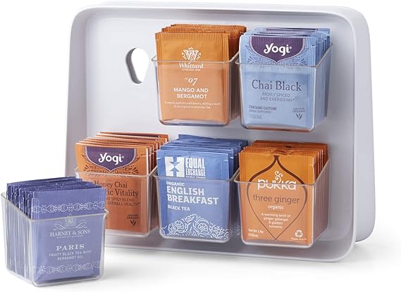 YouCopia TeaStand Tea Bag Organizer with Clear Removable Bins, Cabinet or Pantry Storage Caddy, 120-Bag