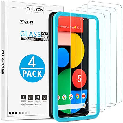 OMOTON [4-Pack] Screen Protector for Google Pixel 5 - Tempered Glass, Bubble Free, Scratch Resistant, Quick Response, 2.5D Round Ege, NOT Full Coverage