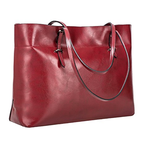 S-ZONE Women's Vintage Genuine Leather Tote Shoulder Bag Handbag (Wine)