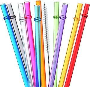 ALINK 13inch Tritan Reusable Plastic Straws, Extra Long Rainbow Colored Tumbler Replacement Straws for 1 Gallon, 64/32 oz Water Bottles, Set of 10 with Cleaning Brush