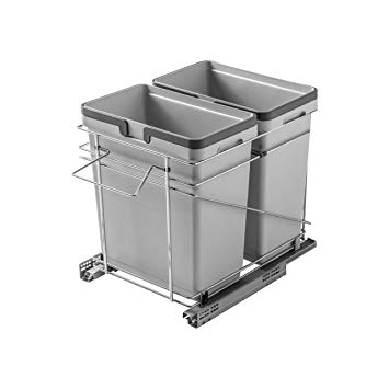 Rok Salice Kitchen Cabinet Soft Close Heavy Duty Waste Recycle Bin Trash Can Pull Out Organizer Container QPAM15228C (Double 15" (32 Quart Bins))