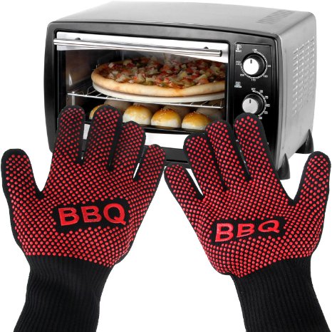 Heat Resistant BBQ Oven Gloves, Iwotou Oven Mitts Gloves, Best Insulated Heat Pot Holder for Barbecue, Cooking, Grilling and Food Handling (Full Size)