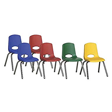 ECR4Kids 14" Stack Chair, Chrome Legs with Nylon Swivel Glides, Set of 6, Assorted Colors