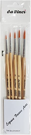 Da Vinci 303 Series Synthetic Brush, Bristle, Yellow,Round ,SET 5 PCS, 1, 2, 5 PCS, for water-colour, oil and acrylic painting