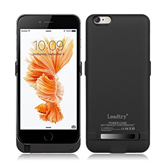 Leadtry 8200mAh Iphone 6 6s Plus 5.5" Universal Slim Case Rechargeable Portable Charger Case Outdoor Moving External Battery Backup Case Cover with 4 LED Lights Built-in Pop-out Kickstand Holder Black
