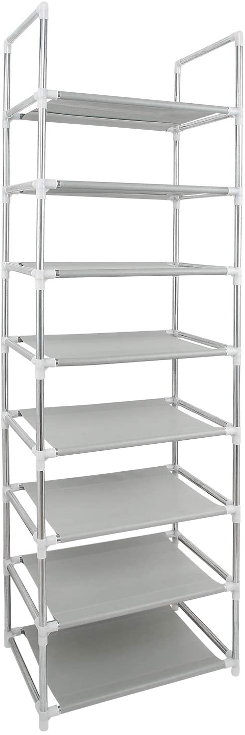 Clewiltess 8 Tier Stackable Shoe Rack,16-20 Pairs Storage Shoe Shelf with Stainless Steel,Entryway Shoe Organizer (Silver)