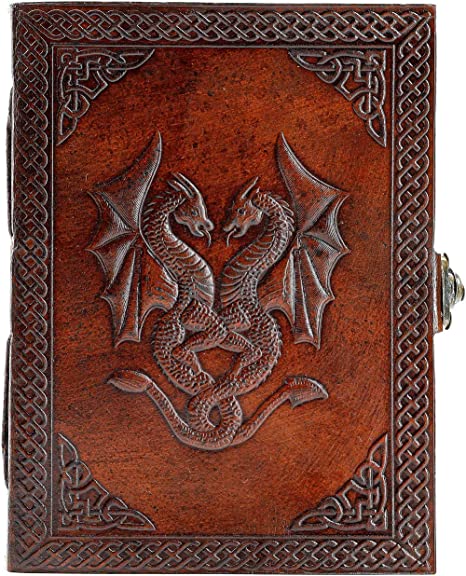 Handmade Leather Double Dragon Journal/Writing Notebook Diary/Bound Daily Notepad for Men & Women Unlined Paper Medium, Writing pad Gift for Artist, Sketch (8 x 6, Brown)