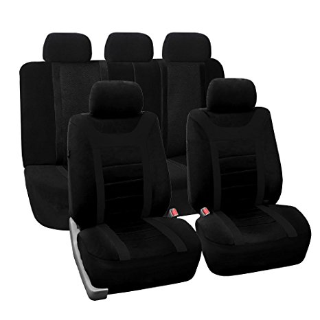 FH Group Universal Fit Full Set Sports Fabric Car Seat Cover with Airbag & Split Ready, (Black) (FH-FB070115, Fit Most Car, Truck, Suv, or Van)