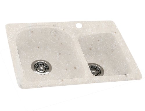 Swanstone KS03322DB.051 Solid Surface 1-Hole Dual Mount Double-Bowl Kitchen Sink, 33-in L X 22-in H X 9-in H, Tahiti Sand