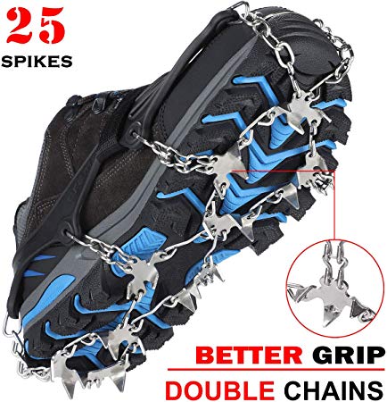 Crampons Ice Cleats Traction Snow Grips for Boots Shoes Women Men Kids Anti Slip 18 Stainless Steel Spikes Safe Protect for Hiking Fishing Walking Climbing Mountaineering