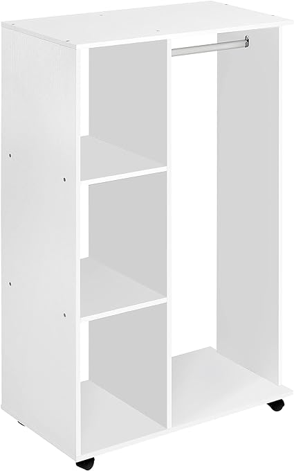 HOMCOM Open Wardrobe with Hanging Rail and Storage Shelves w/Wheels Bedroom, White