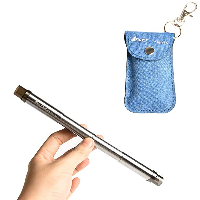 ASPERO Reusable Straw Collapsible Stainless Steel Straws Length of 8.3 inch Retractable Metal Drink Straw Keychain Case with Cleaning Brush [Thick-Blue]