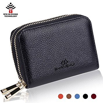 Card Holder Wallets for Women,SHANSHUI RFID Credit Card Holder Wallet Made from Primely Genuine Leather(Black)