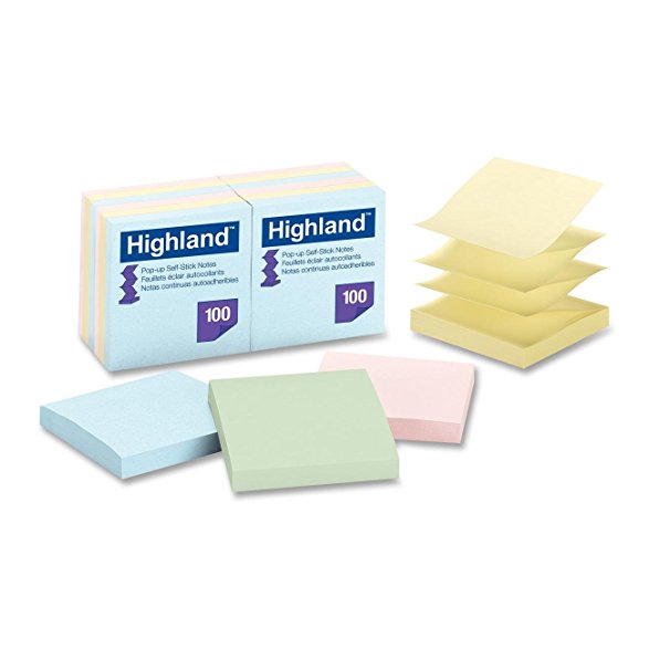 Highland Pop-up Notes, 3 x 3 Inches, Assorted Pastel Colors, 12 Pack