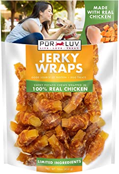 Pur Luv Chicken and Sweet Potato Jerky Wraps Rawhide Free Dog Treats, Brown