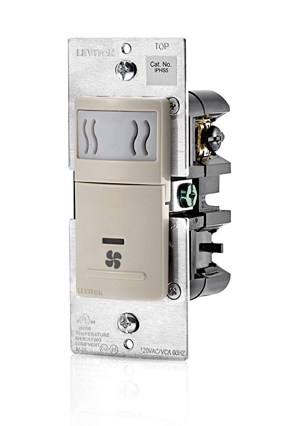 Leviton IPHS5-1LT Decora In-Wall Humidity Sensor & Fan Control , 3A, Single Pole, Light Almond