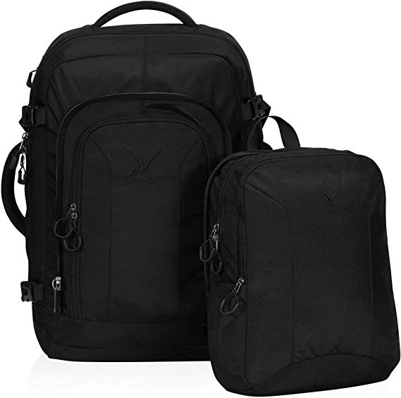 Hynes Eagle 2 in 1 Travel Backpack 48L Carry on Backpack with Removable Daypack, Black