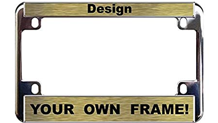 MOTORCYCLE Custom Personalized Chrome Metal License Plate Frame - Gold / Black