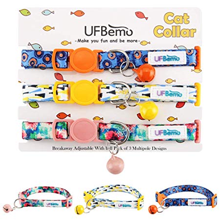 UFBemo Breakaway Cat Collar Customized Cat Collars with Bell 3 Pack Adjustable Strap with Safety Buckle and Heavy-Duty Nylon Collar for Small Dog Or Cat …
