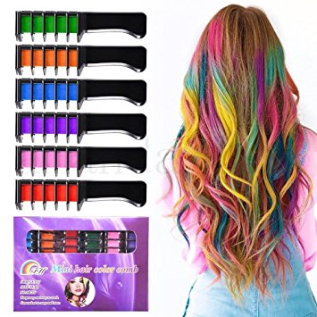Temporary Bright Hair Chalk Set - Kalolary Metallic Glitter for All Hair Colors- Built in Sealant,For Kids Hair Dyeing Party and Cosplay DIY, 6 Colors