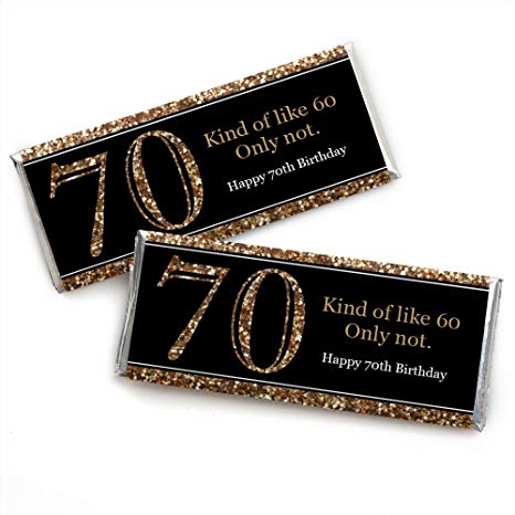 Adult 70th Birthday - Gold - Candy Bar Wrappers Birthday Party Favors - Set of 24