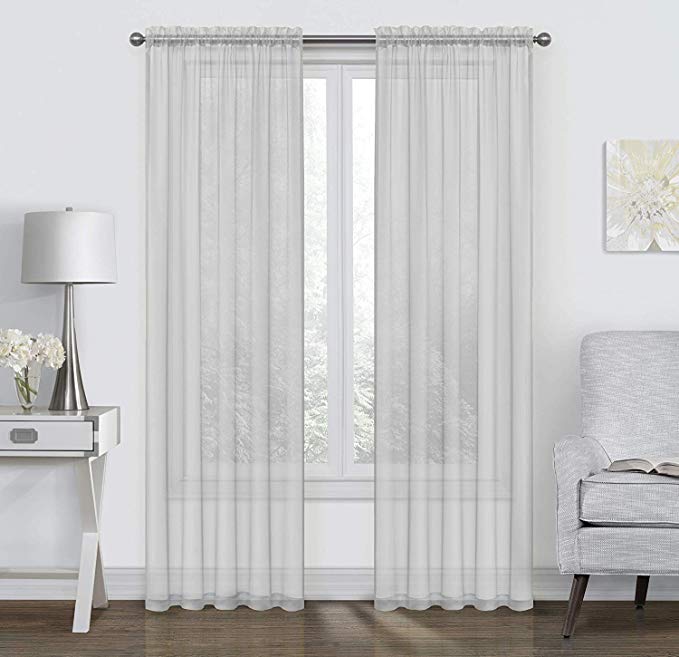 GoodGram 2 Pack: Basic Rod Pocket Sheer Voile Window Curtain Panels - Assorted Colors & Sizes (Silver, 95 in. Long Pair)
