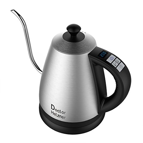 Electric Gooseneck Kettle with Preset Variable Heat Settings for Drip Coffee and Tea, Quick Boil, Stainless Steel with LCD Display, Auto Shut-off, Keep Warm Function & Strix Controller (CA Plug)