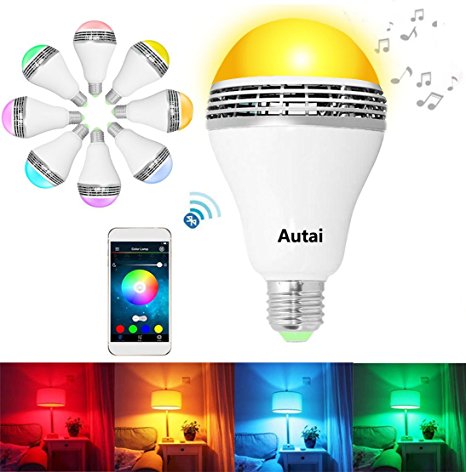 Autai Smart Bluetooth Speaker Music Bulb Dimmable RGBW 4W E27/E26 LED Light Bulb Party Decoration Lighting Free APP for Smart Phone(White) (Pack of 1)