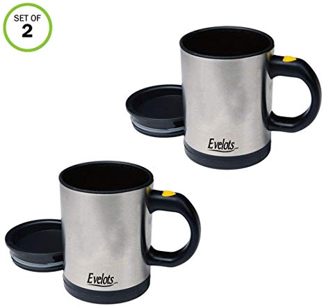 Evelots Self Stirring Coffee Mug-Tea-Juice-Travel-12 ounce-Stainless Steel-Set/2