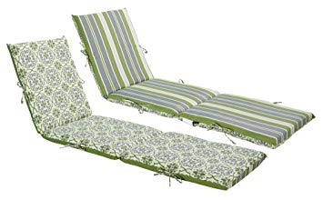 Bossima Indoor/Outdoor Green/Grey Damask/Striped Chaise Lounge Cushion,Spring/Summer Seasonal Replacement Cushions.