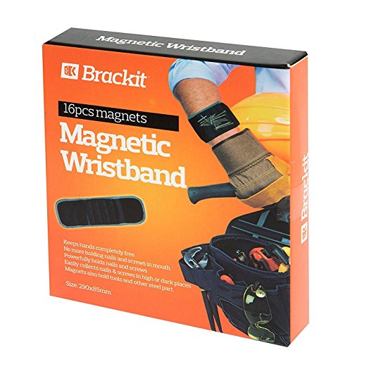 Brackit Magnet Wristband Tool | Adjustable Tool Wrist Bands for Screws, Nails, Nuts, Bolts & More | Premium Magnetic Screw & Nail Wristband for Carpenters, Builders, Roofers, Auto Mechanics (Black)