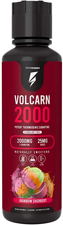 InnoSupps Volcarn 2000 - Liquid L-Carnitine, Boost Energy, Caffeine Free, No Artificial Sweeteners, 32 Servings (Rainbow Sherbert)