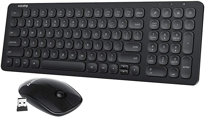 VicTsing Wireless Keyboard and Mouse Combo [Whisper Quiet], 2.4G Compact Slim Keyboard Mouse Combo, Scissor-Switch, Nano USB Reciever, Compatibe with Chromebook Notebook PC Computer Laptop,Black