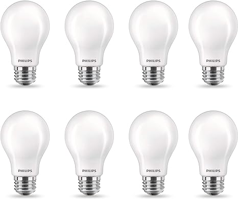 Philips LED Flicker-Free Frosted Dimmable A19 Light Bulb, EyeComfort Technology, 450 Lumen, Daylight (5000K), 5W=40W, E26 Base, Title 20 Certified, 8-Pack