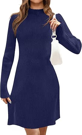 MEROKEETY Women's 2024 Fall Long Sleeve Sweater Dress Turtleneck Ribbed Knit Bodycon Short Mini Dresses