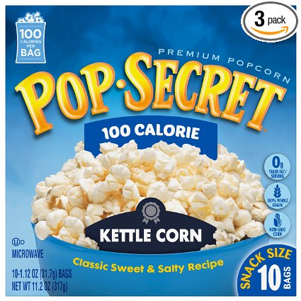 Pop Secret Snack Size 100 Calorie Kettle Corn, Microwavable Popcorn, 10-Count, 11.2-Ounce Box (Pack of 3)