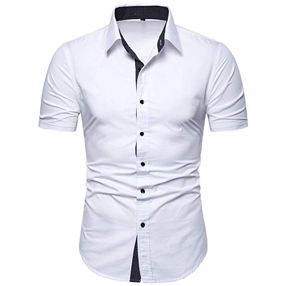 MUSE FATH Men's Short Sleeve Cotton Casual Trendy Dress Shirt