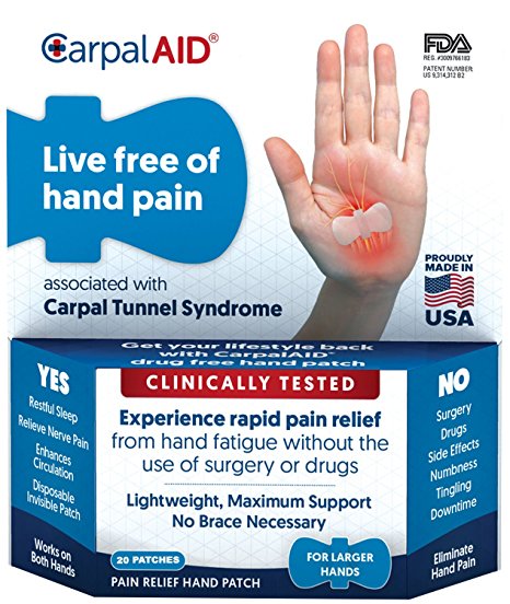 Carpal Aid Carpal Tunnel Syndrome Pain Relief Hand Patch (20 Pack, Large)