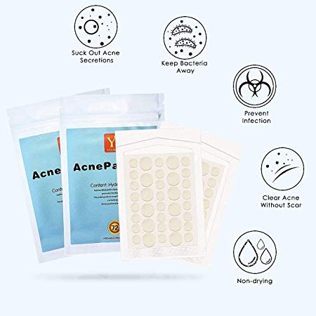 Acne Patch Pimple stickers hydrocolloid Absorbing Covers 72 Count patch value pack（◎12mm12 pieces ◎8mm24 pieces） 2 sheets (1 Pack)