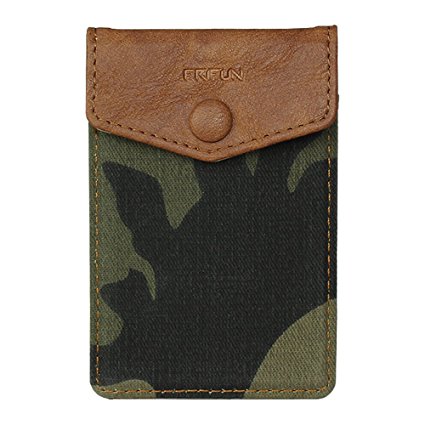 FRIFUN Cell Phone Wallet Ultra-slim Self Adhesive Credit Card Holder Stick on Wallet Cell Phone Leather Wallet For Smartphones RFID Blocking Sleeve Covers Credit Cards (Camouflage)