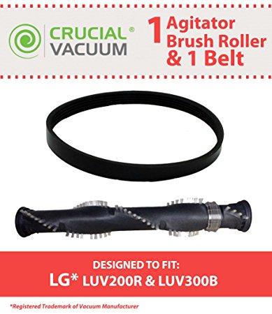 Highly Durable BrushRoller & Belt for LG Kompressor LuV200R, LuV300B, LuV400T Vacuums; Compare to Part Nos. AHR72909601, AHR72909602, MAS61843401, MAS61842501; Designed & Engineered by Crucial Vacuum